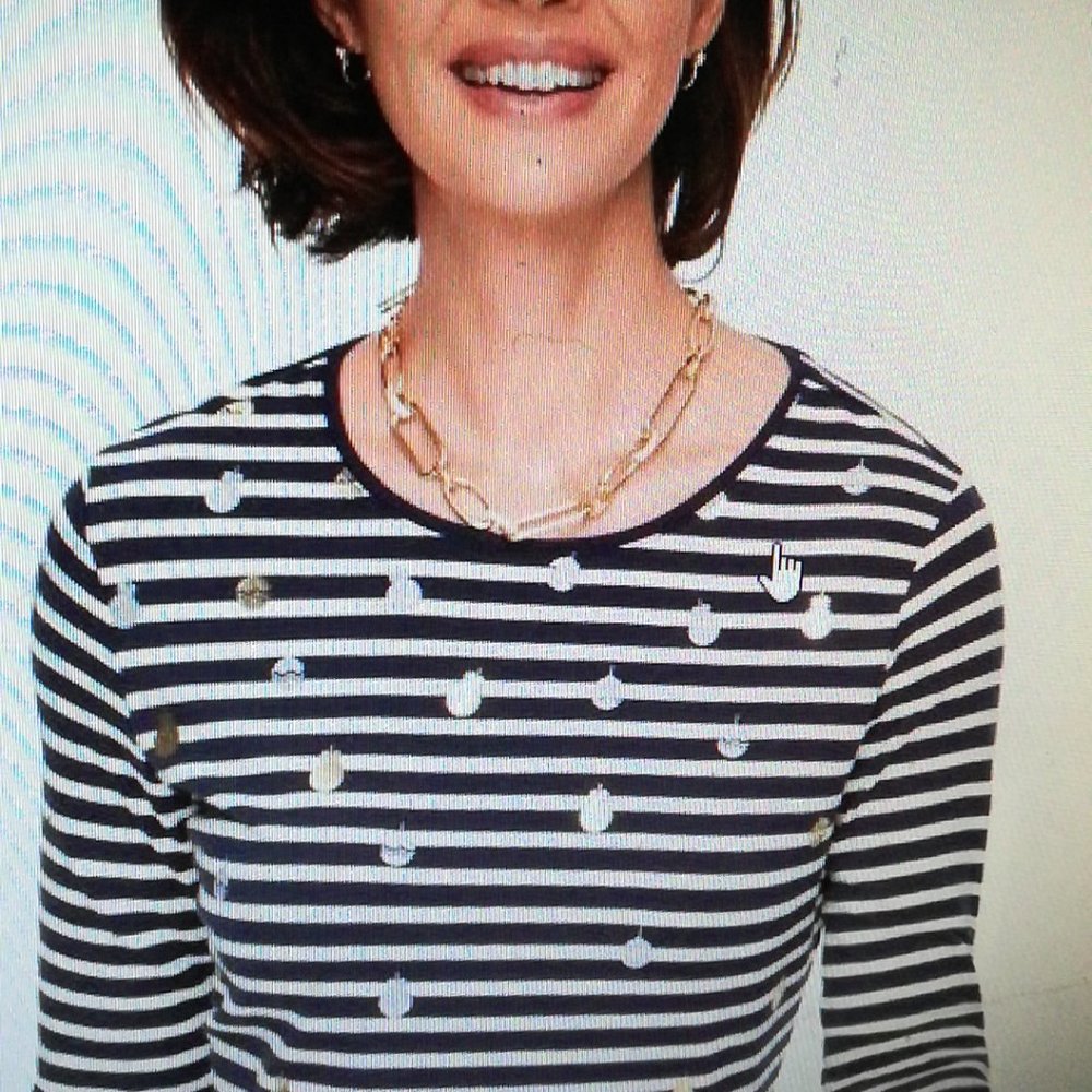 CREWNECK LONG SLEEVE TEE-SHIMMER STRIPE ORNAMENT P